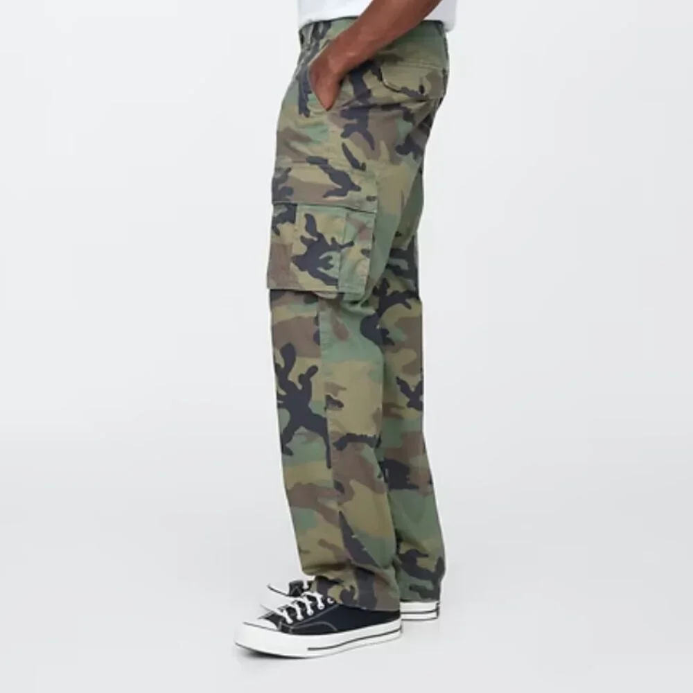 Men's GapFlex Essential Straight Cargo Pants, Green Camo, 32Wx28L, EUC